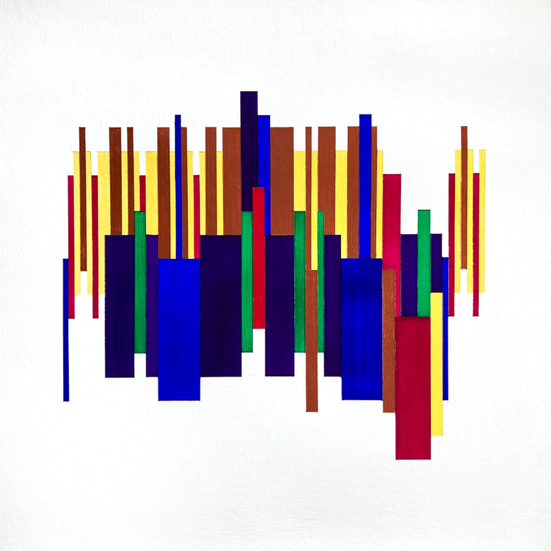 The Cure Friday I'm In Love v2 colourful geometric synaesthesia painting on paper by Ali Barker